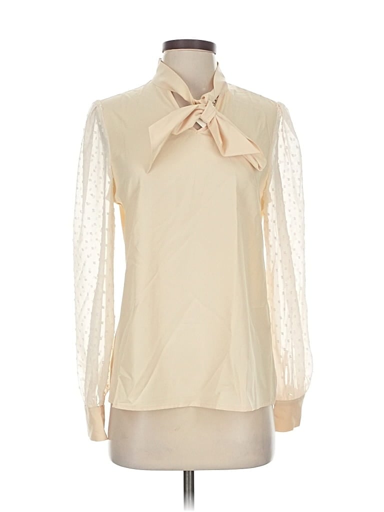 Pre-owned Kate Kasin Long Sleeve Blouse In White
