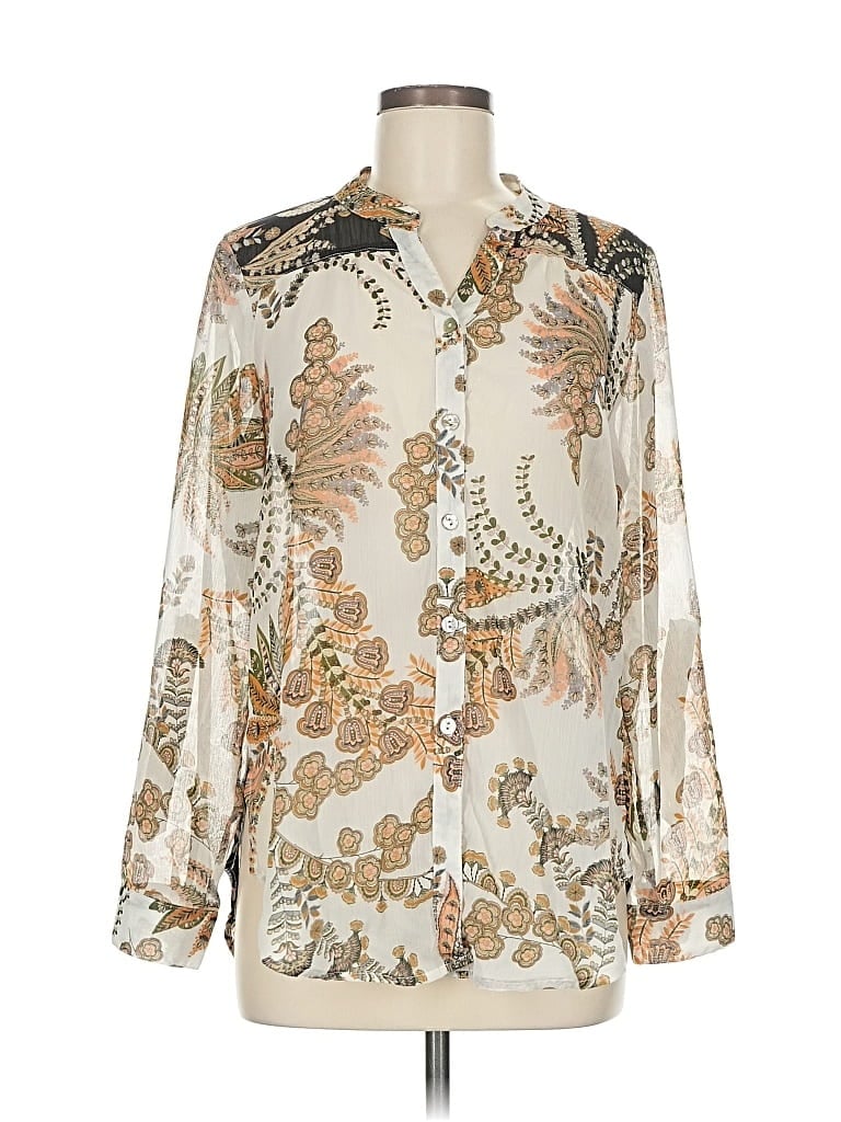Pre-owned Fig And Flower Long Sleeve Blouse In White