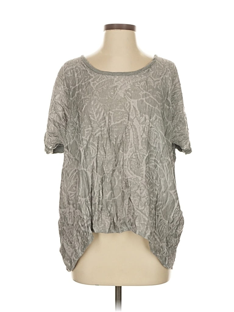 Pre-owned Zara Basic Short Sleeve Top Gray Scoop Neck Tops