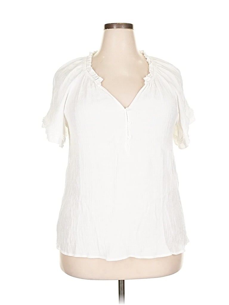 Pre-owned Wonderly Short Sleeve Blouse In White