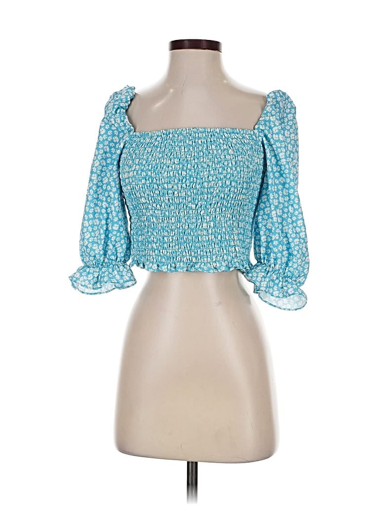 Pre-owned Just Fab 3/4 Sleeve Blouse In Blue