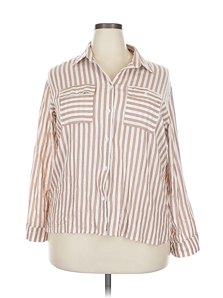 Pre-owned Assorted Brands 3/4 Sleeve Button Down Shirt In Brown