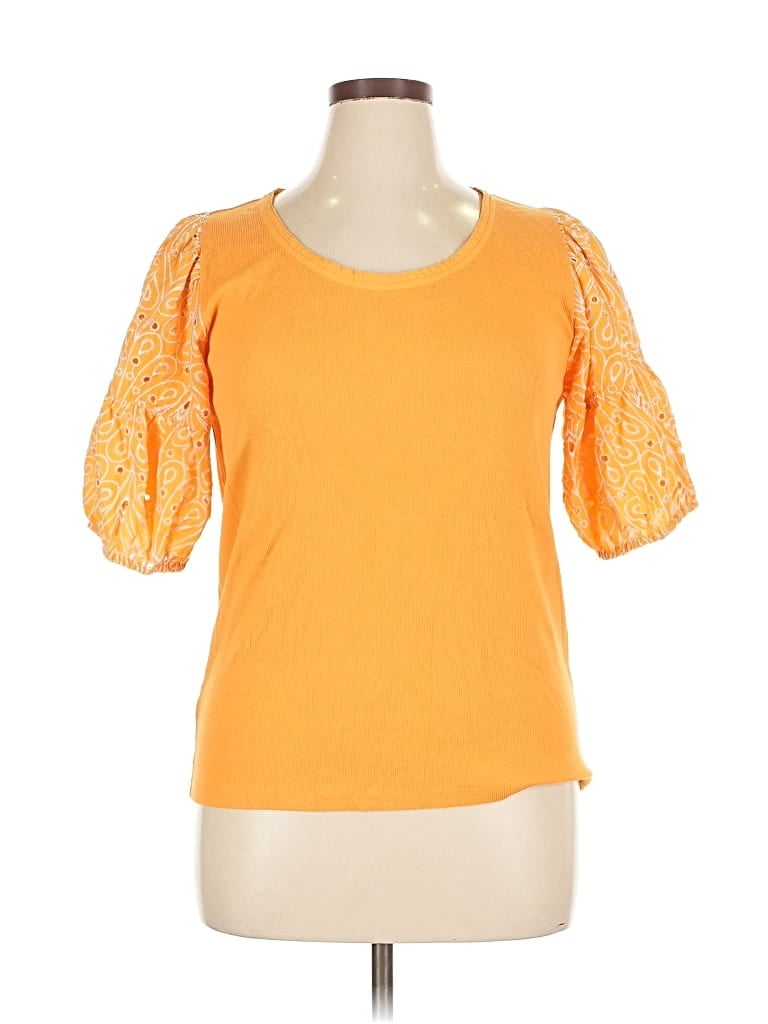 Pre-owned Ann Taylor Loft Short Sleeve Top Orange Scoop Neck Tops