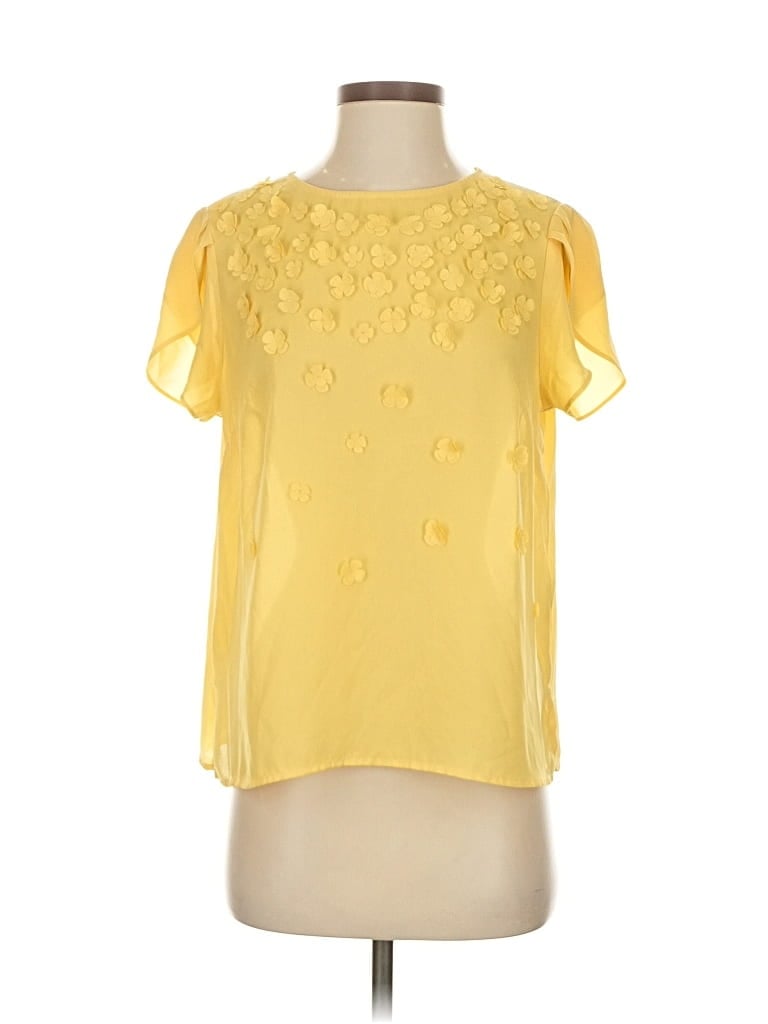 Pre-owned Liz Claiborne Career Short Sleeve Blouse In Yellow