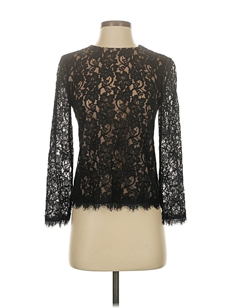 Click to view more detailed imagery on our partner's website Pre-owned Diane Von Furstenberg 3/4 Sleeve Top Black Mock Neckline Tops