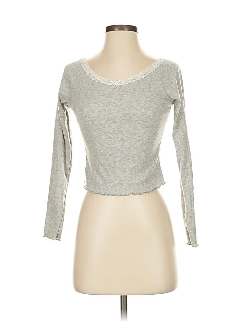 Pre-owned Kirious Long Sleeve Top Gray Sweetheart Neckline Tops