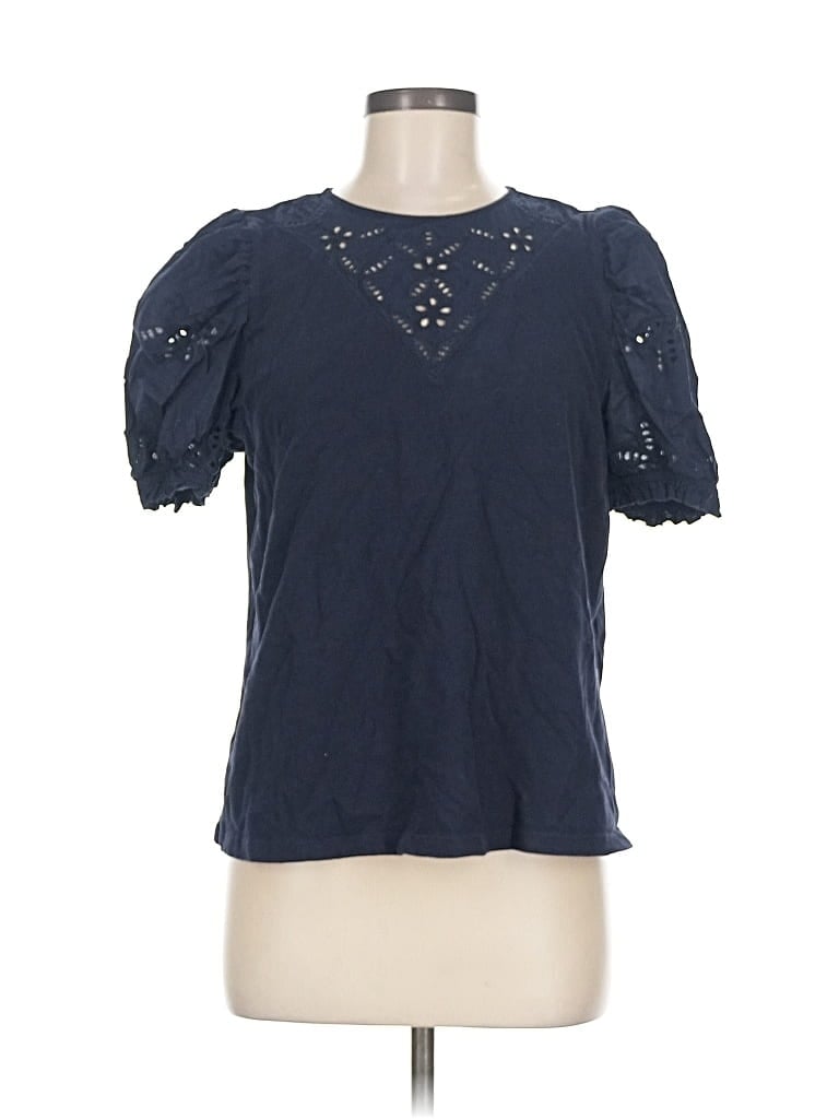 Pre-owned Ann Taylor Loft Short Sleeve Top Blue Keyhole Neckline Tops