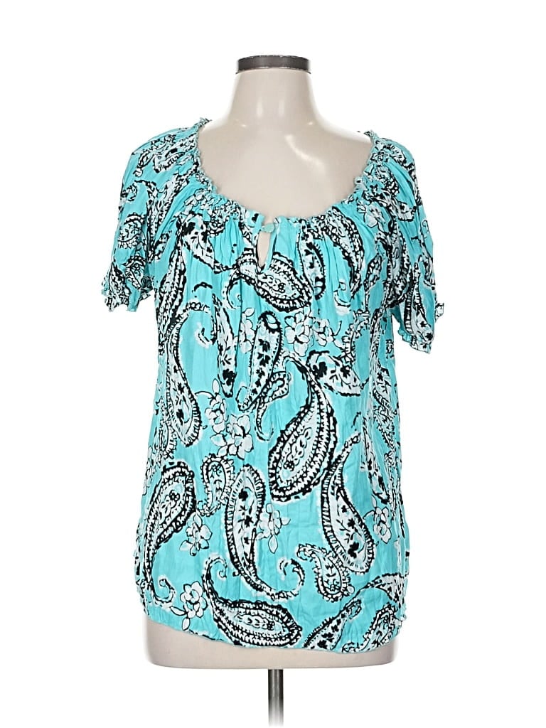 Pre-owned Croft & Barrow Short Sleeve Blouse In Blue