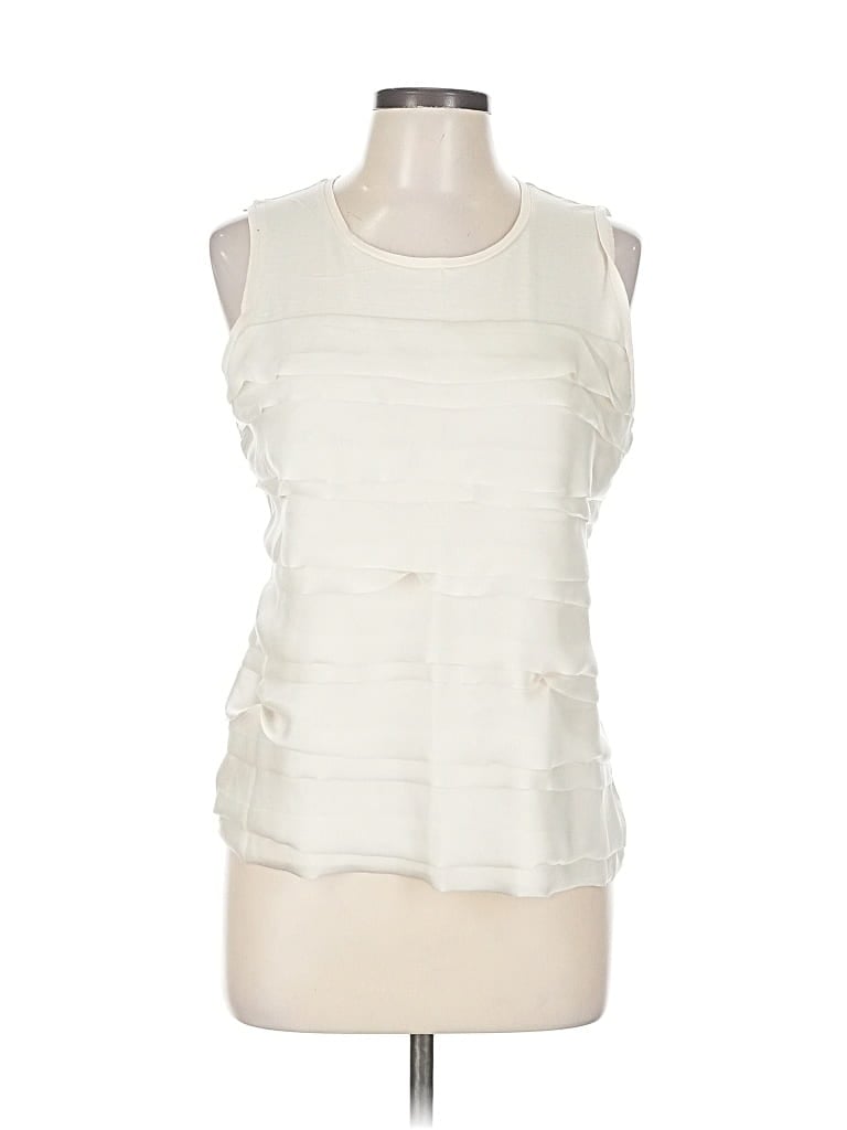 Pre-owned Ann Taylor Factory Sleeveless Top Ivory Ruffles Neckline Tops In White