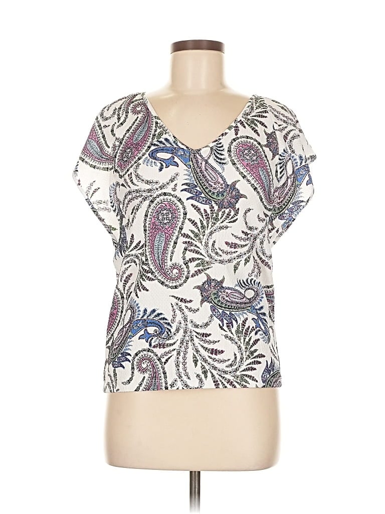 Pre-owned Ann Taylor Loft Short Sleeve Top Ivory V Neck Tops In White