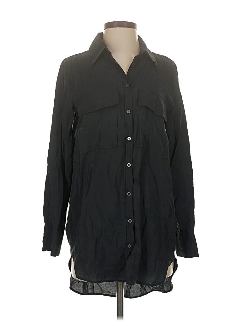 Pre-owned Zara Long Sleeve Button Down Shirt In Black