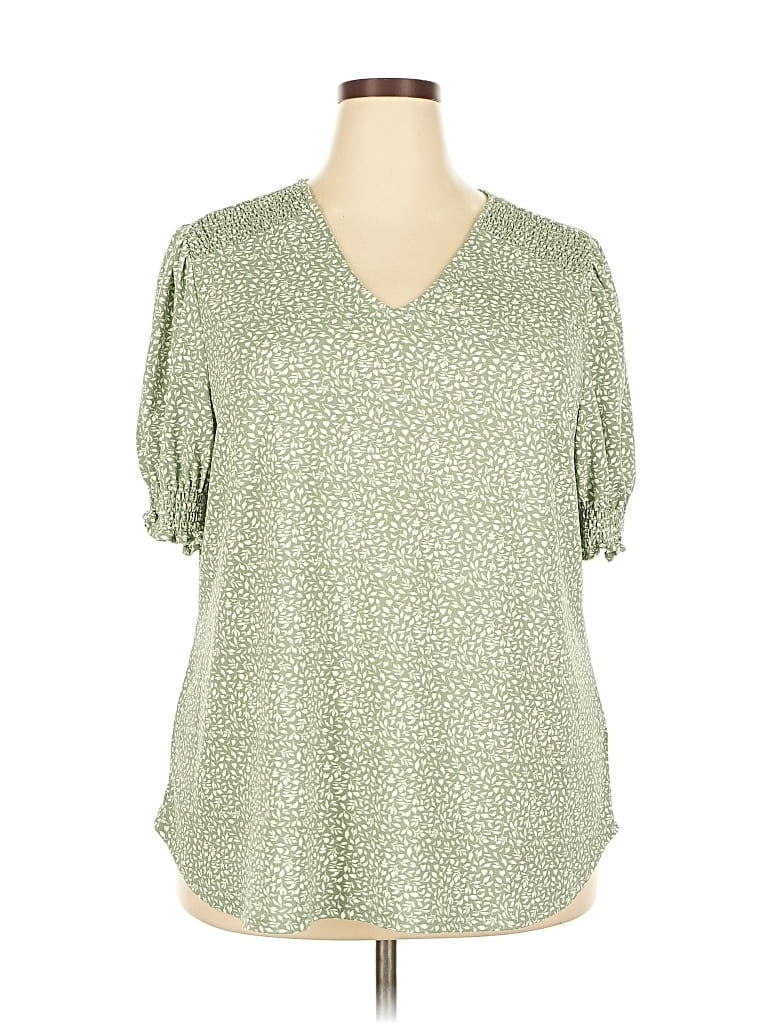 Pre-owned Adrianna Papell Short Sleeve Blouse In Green