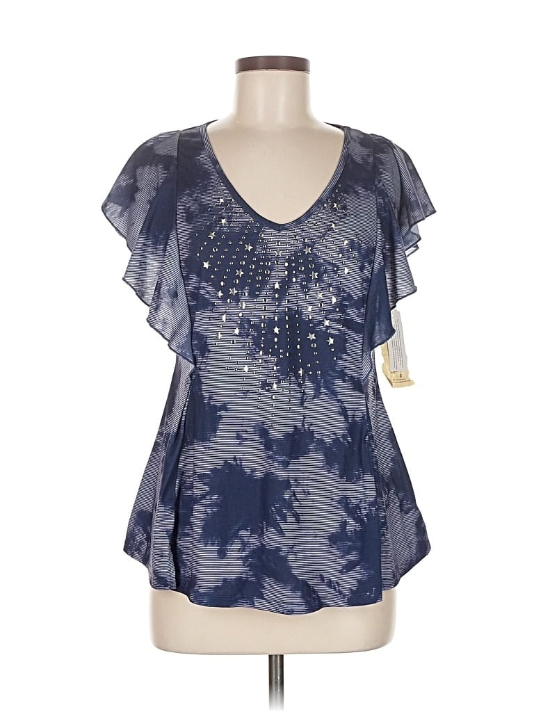 Pre-owned One World Short Sleeve Blouse In Blue