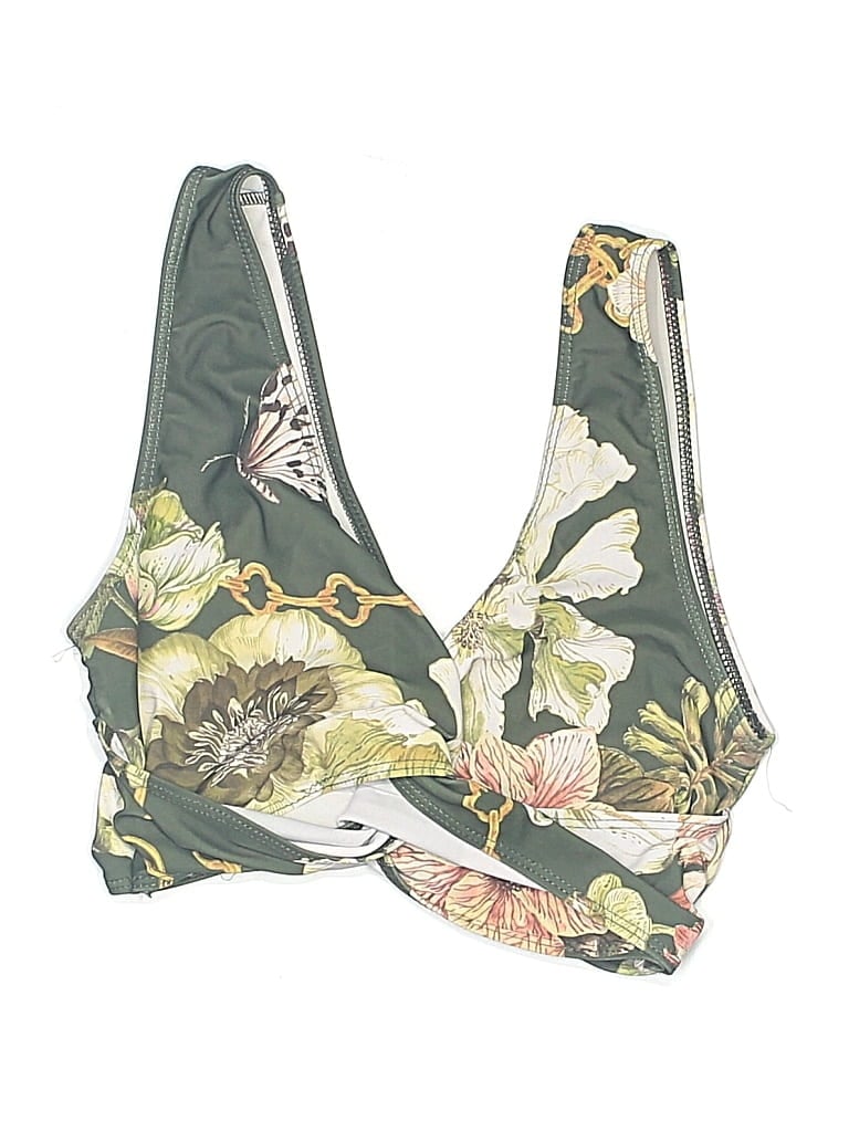 Pre-owned Unbranded Swimsuit Top Green Floral Pattern Swimwear