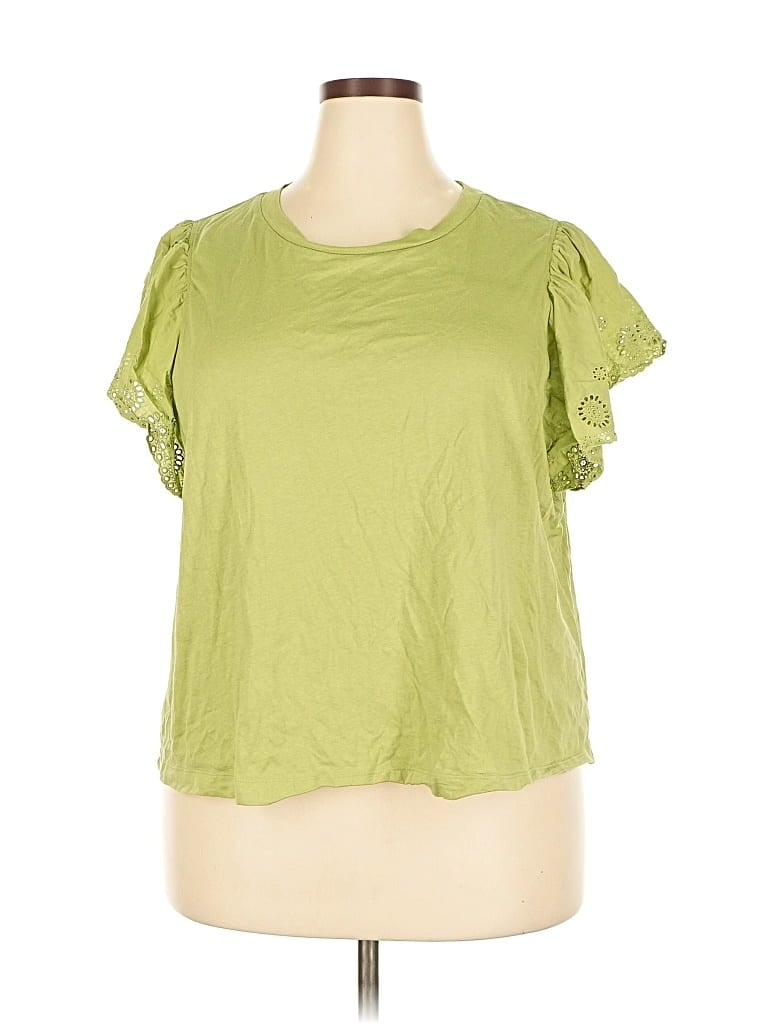 Pre-owned Old Navy Short Sleeve Top Green Ruffles Neckline Tops