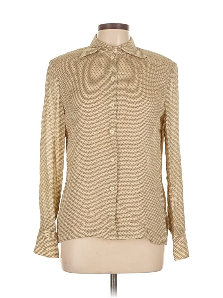 Click to view more detailed imagery on our partner's website Pre-owned Carlisle Long Sleeve Silk Top Tan Mock Neckline Tops In Brown