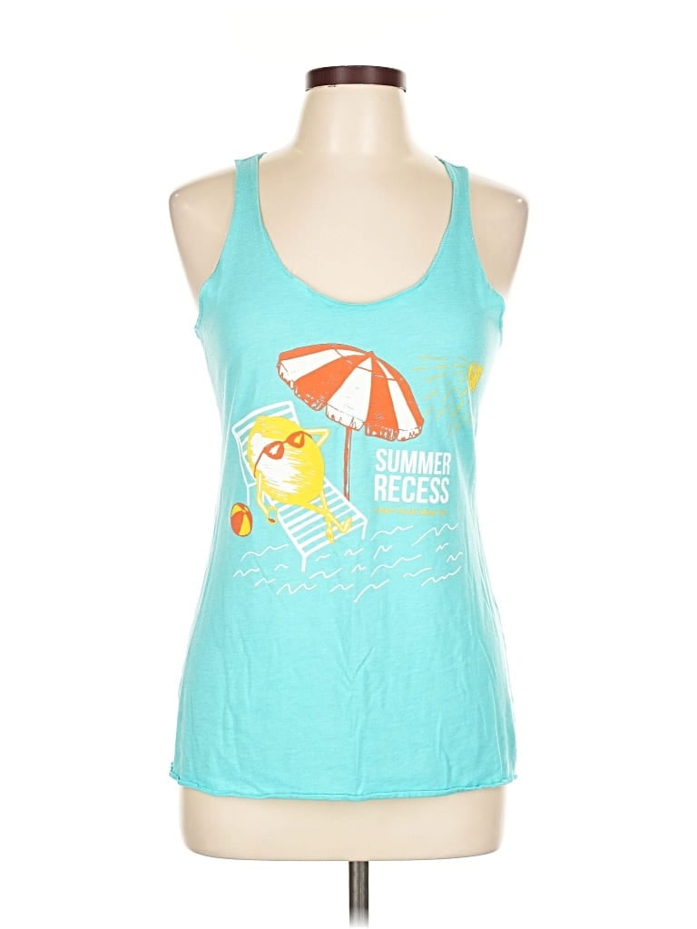 Pre-owned Next Level Apparel Tank Top Teal Halter Neckline Tops In Blue