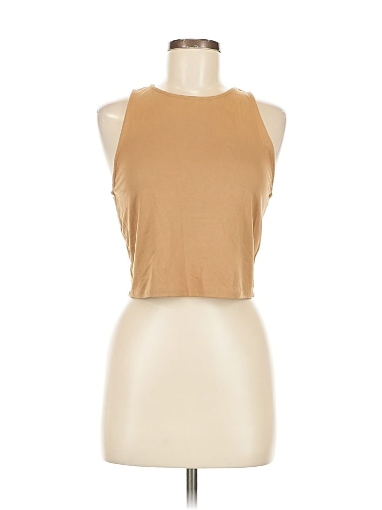 Pre-owned Live In The Moment Tank Top Tan Halter Neckline Tops In Brown