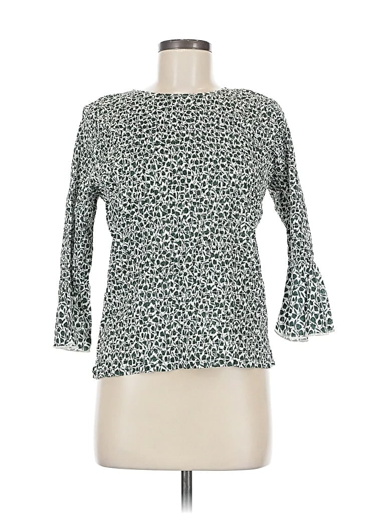 Ann Taylor 3/4 Sleeve Top Green Boatneck Tops In Gray