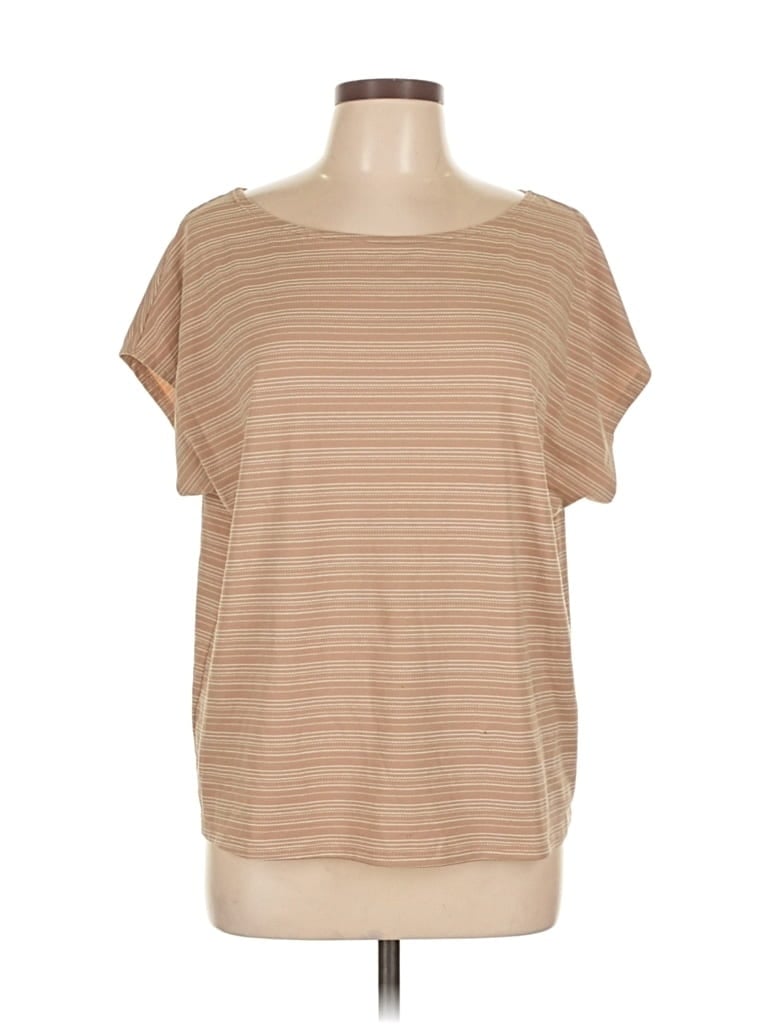 Pre-owned Bobeau Short Sleeve Top Tan Boatneck Tops In Brown