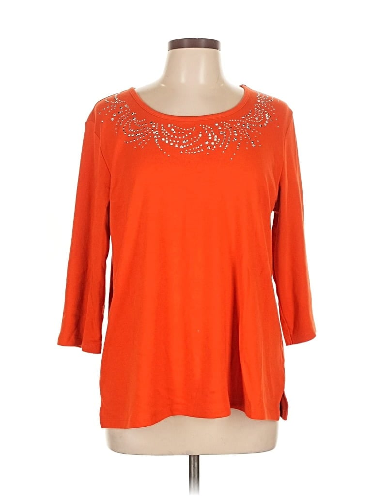 Pre-owned Quacker Factory 3/4 Sleeve T-shirt In Orange