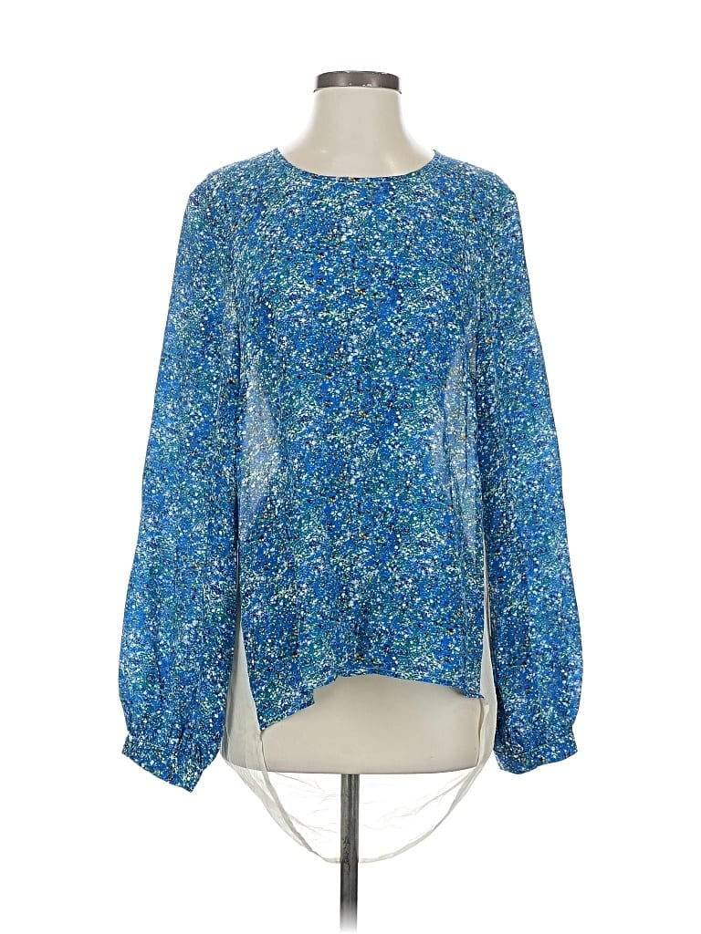 Winter Kate Long Sleeve Silk Top Blue Crew Neck Tops