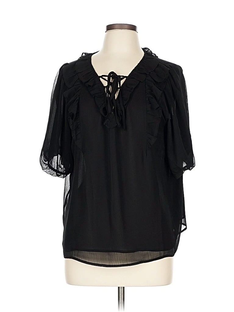 Pre-owned Ann Taylor Loft Short Sleeve Blouse In Black
