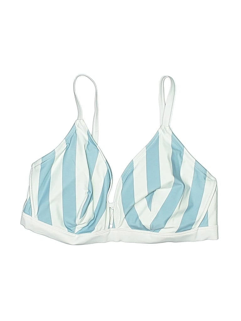 LIVELY Pre-owned Swimsuit Top Blue Stripes Pattern Swimwear