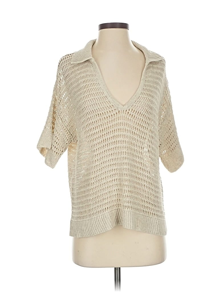 Pre-owned Max Studio Short Sleeve Top Ivory V Neck Tops In White