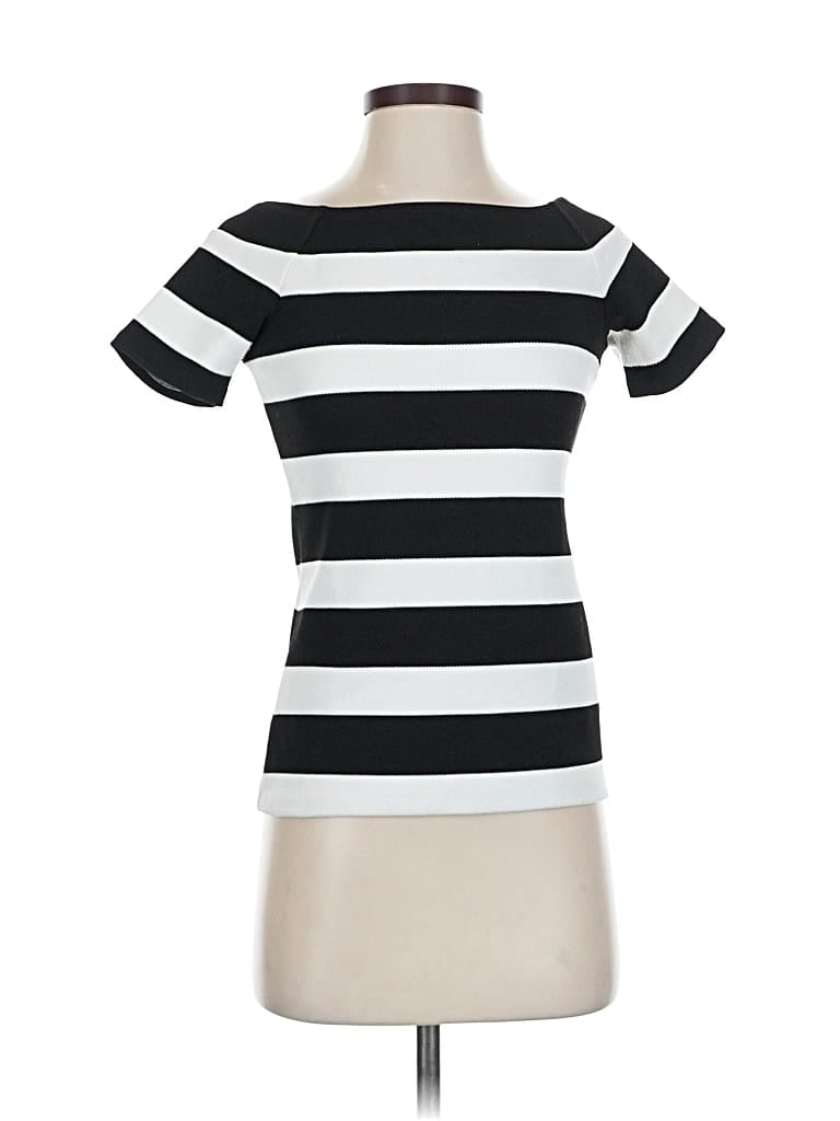 Pre-owned Ann Taylor Factory Short Sleeve Top Black Boatneck Tops