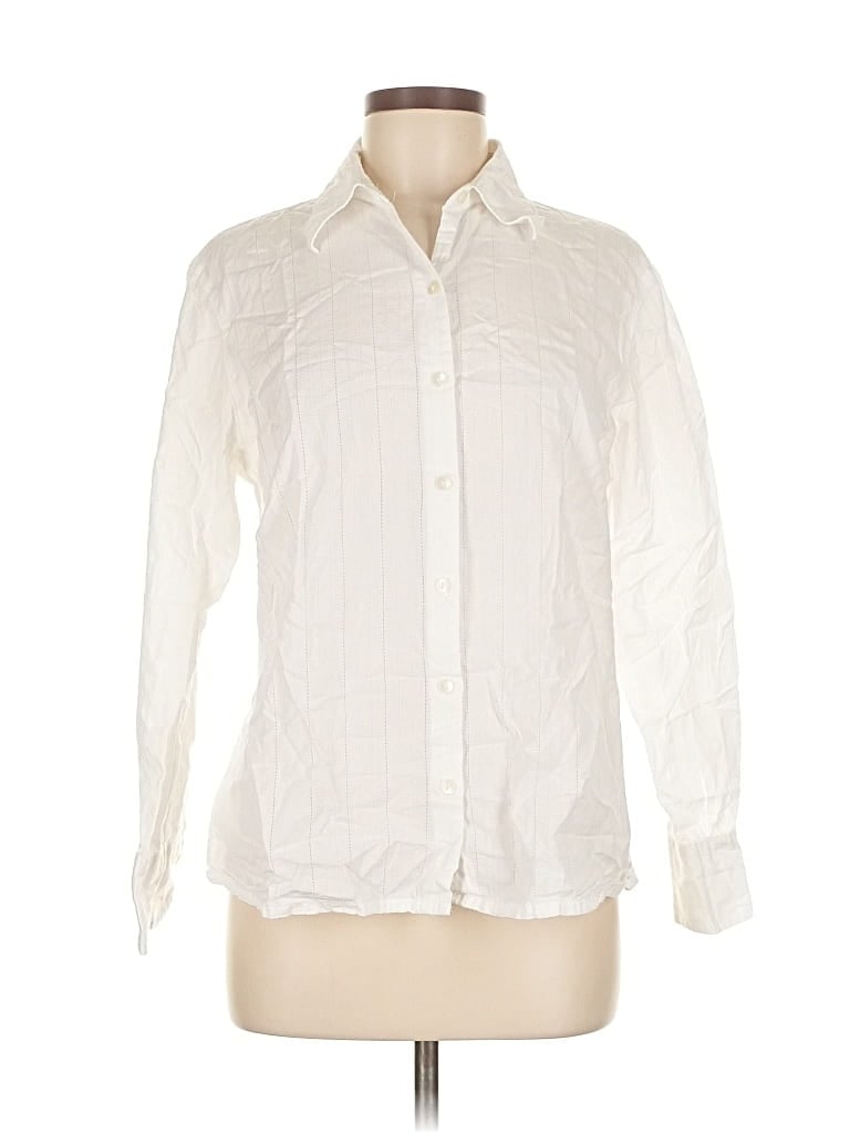 Pre-owned Eddie Bauer Long Sleeve Button Down Shirt In White