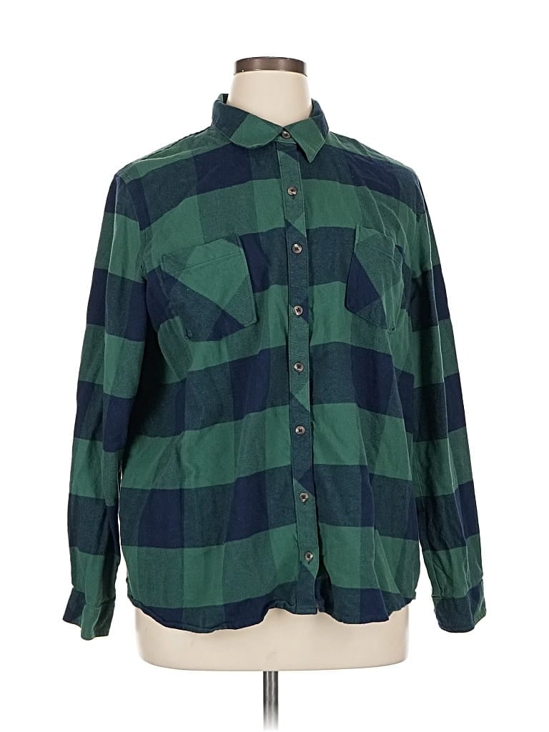 Pre-owned Natural Reflections Long Sleeve Button Down Shirt In Green