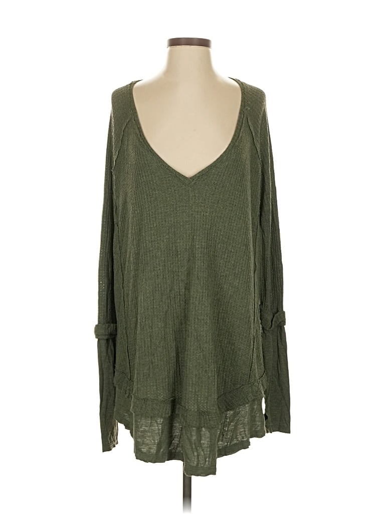 Pre-owned We The Free Long Sleeve Top Green V Neck Tops