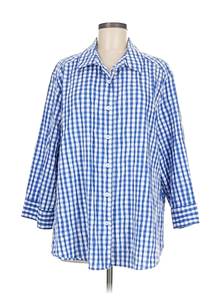 Pre-owned Foxcroft 3/4 Sleeve Button Down Shirt In Blue