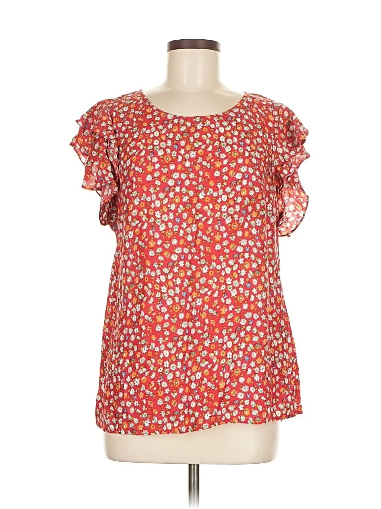 Pre-owned Rose & Thyme Short Sleeve Blouse In Red