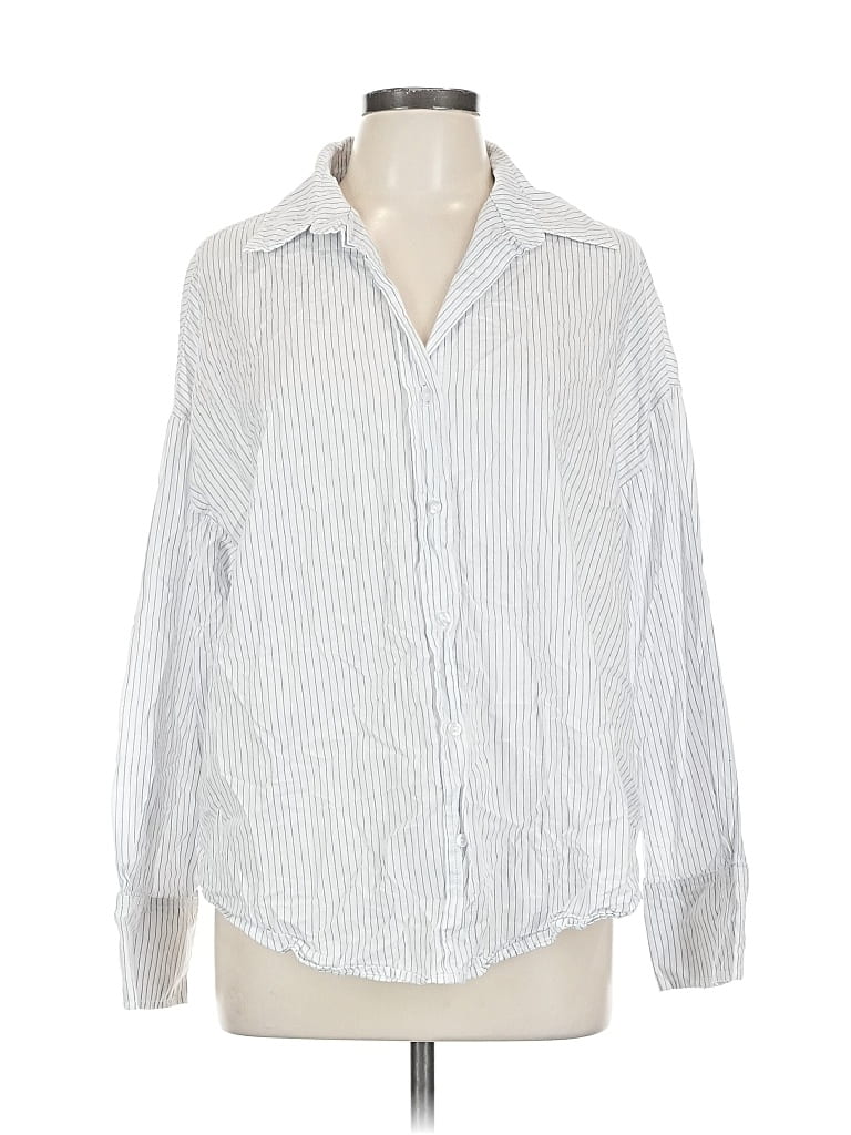 Pre-owned Miss Love Long Sleeve Button Down Shirt In White
