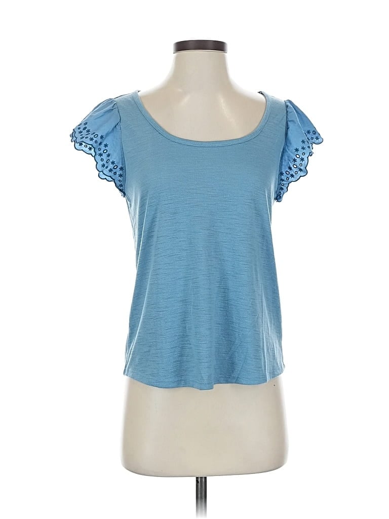 Pre-owned Lc Lauren Conrad Short Sleeve Top Blue Sweetheart Neckline Tops
