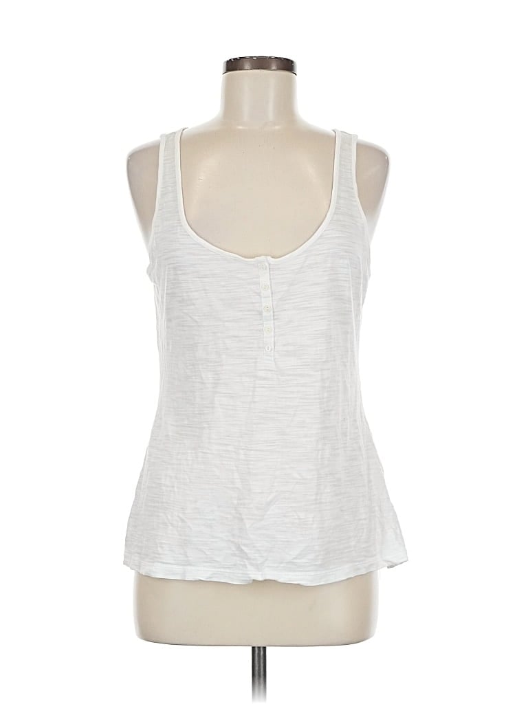 BANANA REPUBLIC Pre-owned Tank Top White Solid Pattern Scoop Neck Tops