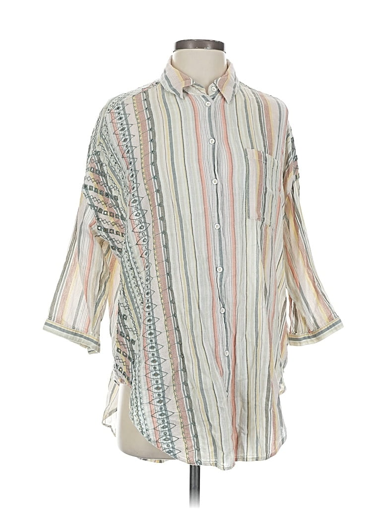 Pre-owned Akemi + Kin 3/4 Sleeve Button Down Shirt In White