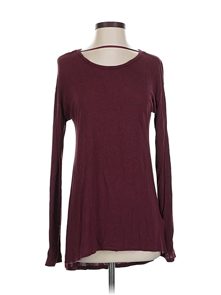 JOE FRESH Pre-owned Long Sleeve Top Burgundy Crew Neck Tops