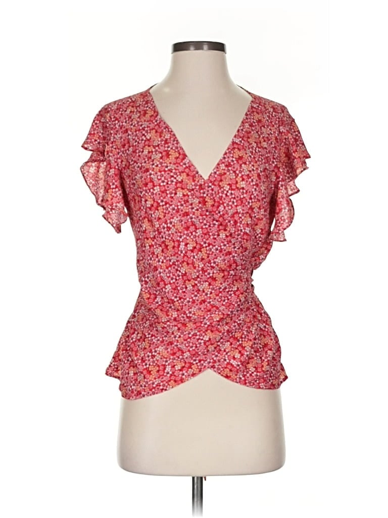 Pre-owned Max Studio Short Sleeve Blouse In Red