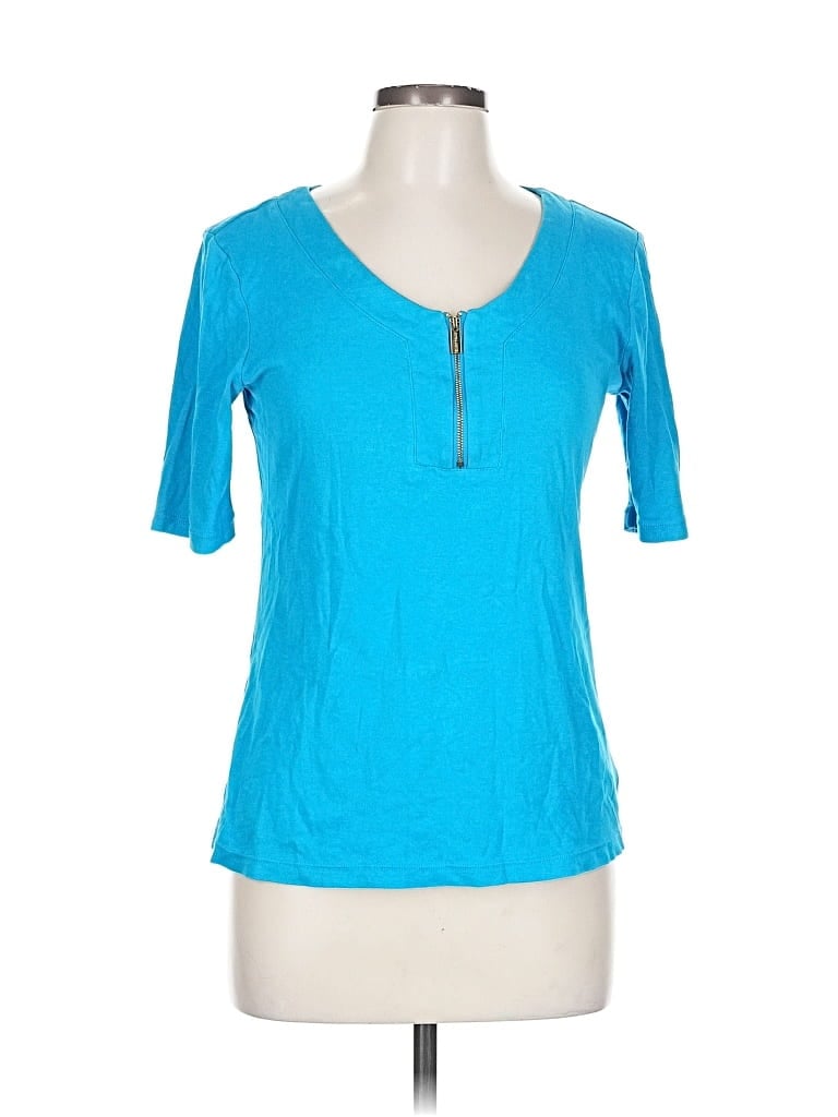 Pre-owned Ellen Tracy Short Sleeve Henley Shirt In Blue