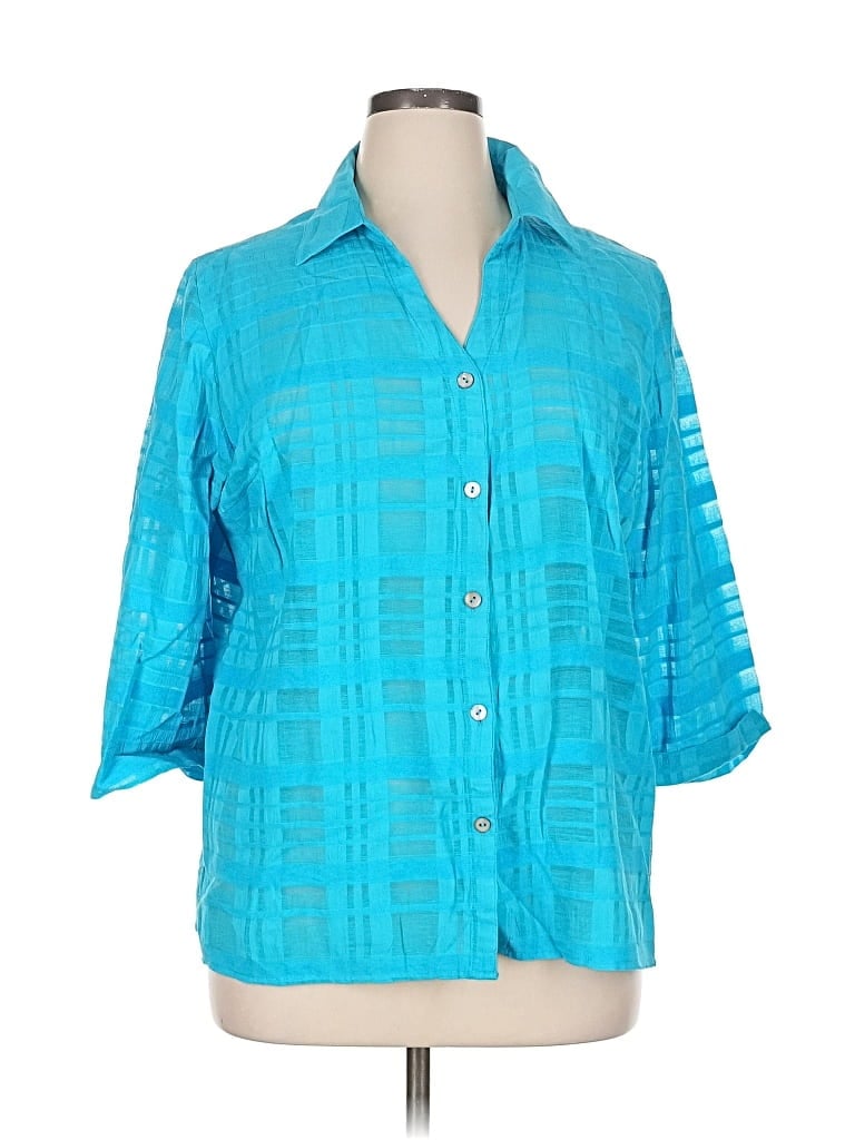 Pre-owned White Stag 3/4 Sleeve Button Down Shirt In Blue