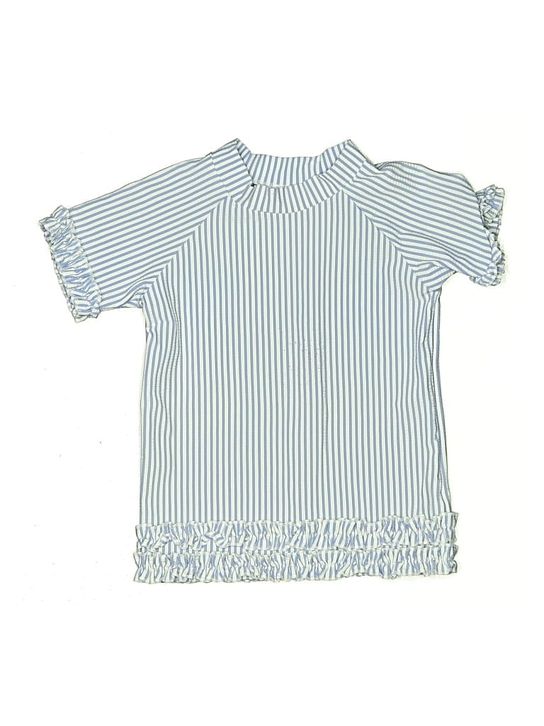 Pre-owned Ruffle Butts Kids' Short Sleeve Top Blue Ruffles Neckline Tops