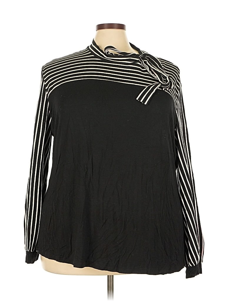 Pre-owned In'voland Long Sleeve Top Black Stripes Pattern Tie Neck Tops