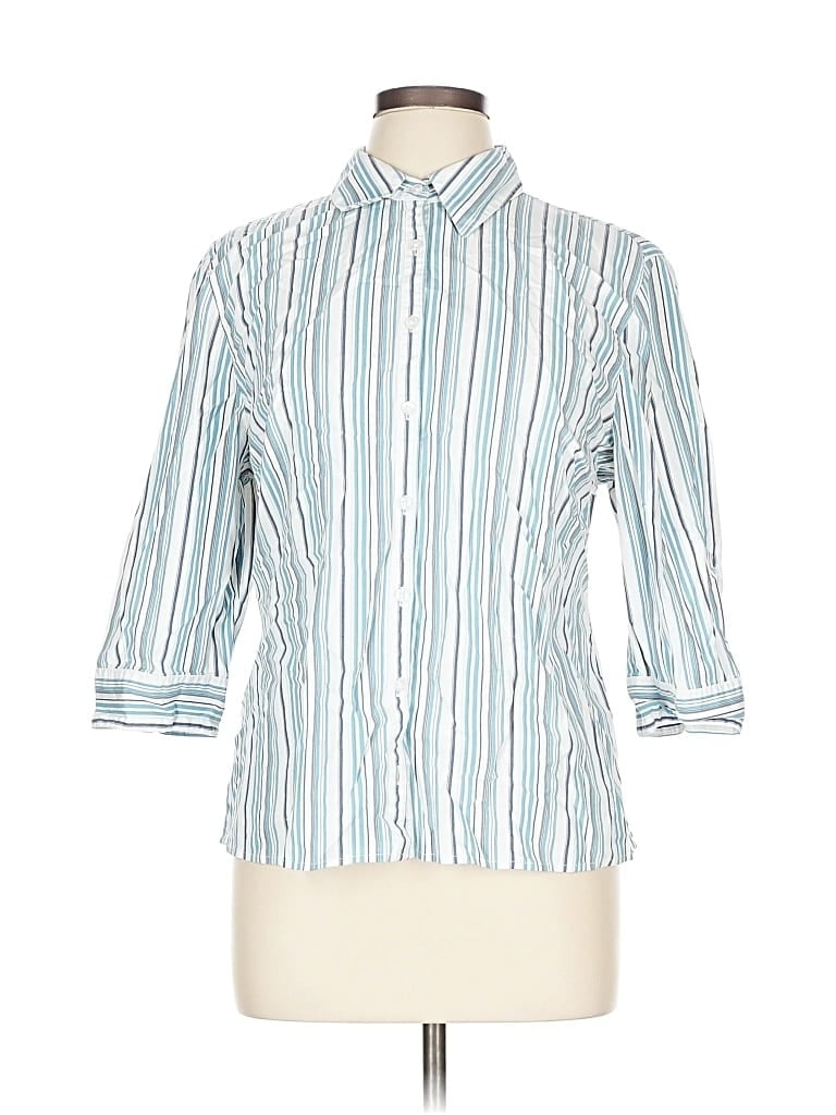 Pre-owned Croft & Barrow 3/4 Sleeve Button Down Shirt In Blue