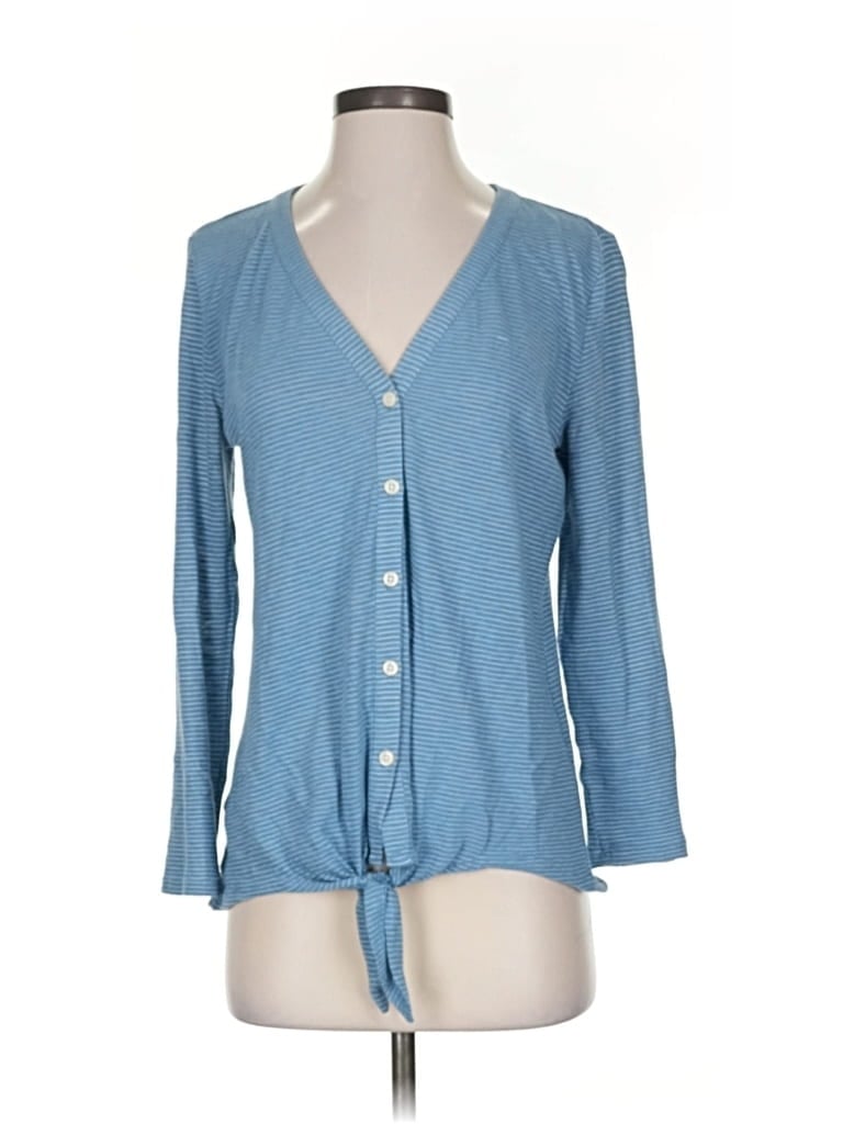 Pre-owned Ann Taylor Loft Long Sleeve Top Blue V-neck Tops
