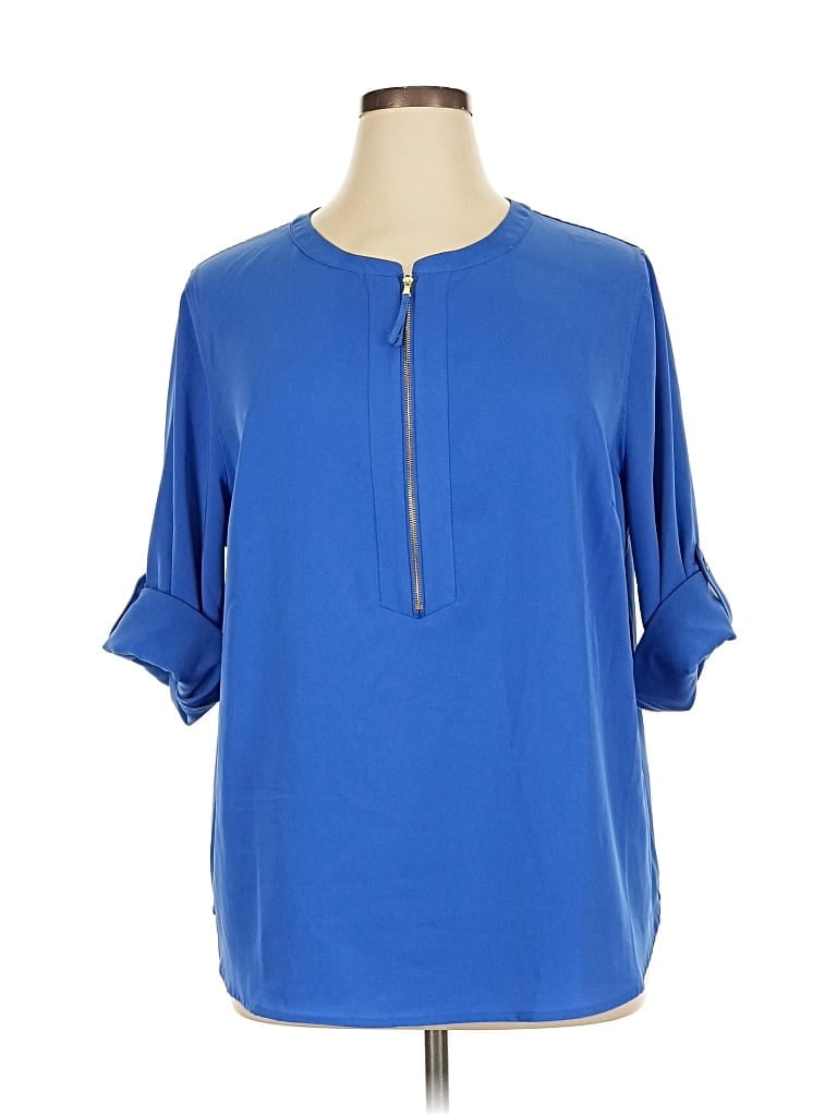 Pre-owned Belle By Kim Gravel 3/4 Sleeve Blouse In Blue