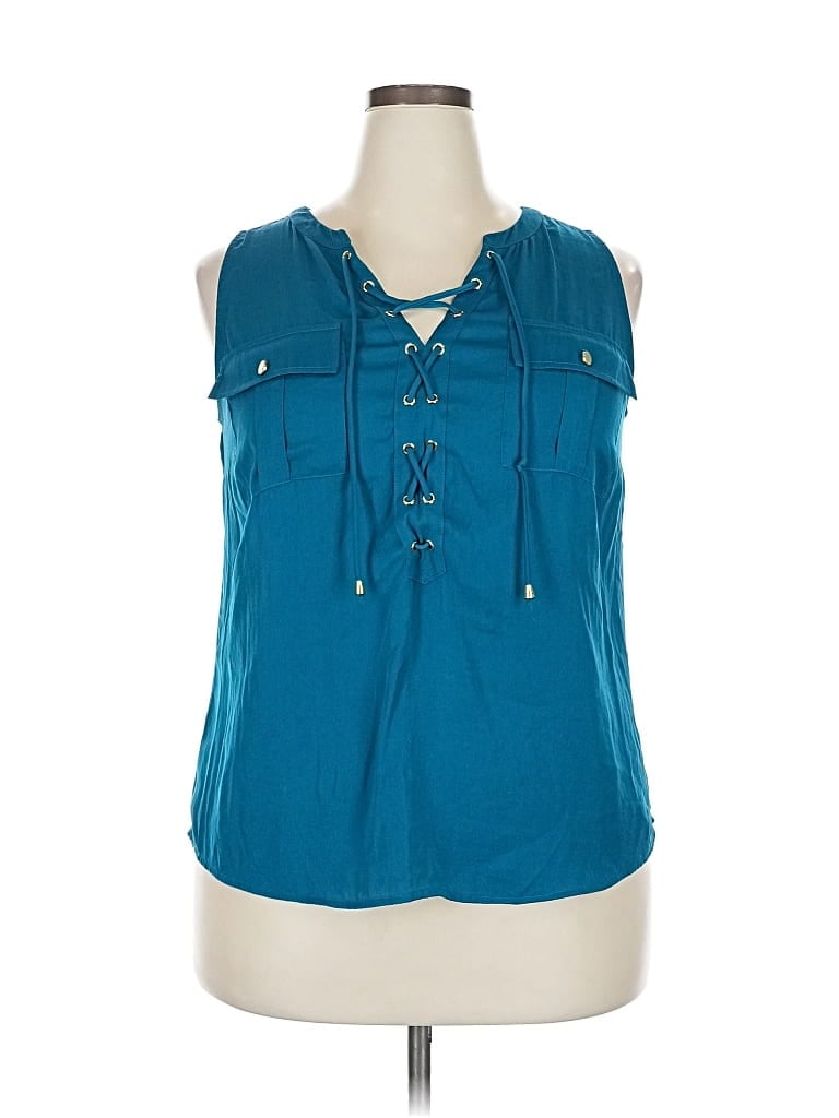 Pre-owned Inc International Concepts Sleeveless Blouse In Blue