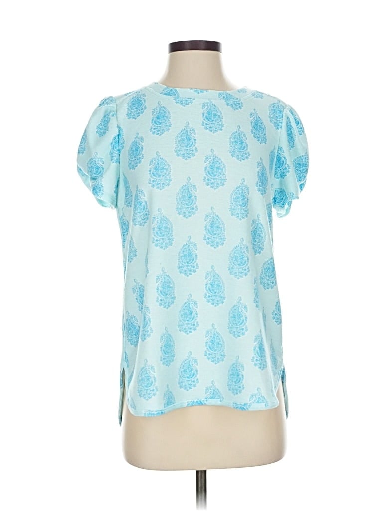 Pre-owned Crown & Ivy Short Sleeve Blouse In Blue